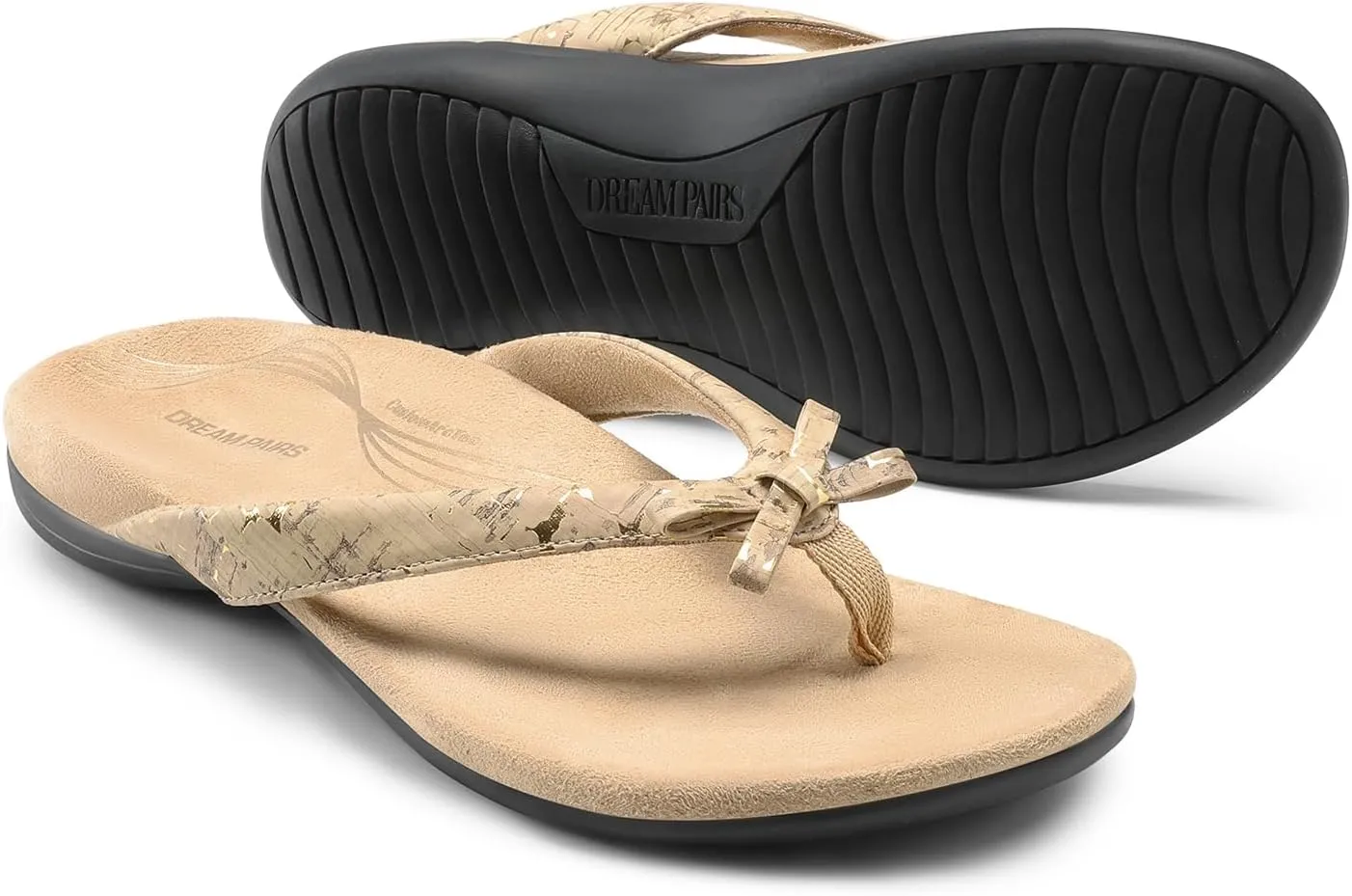 DREAM PAIRS Women's Arch Support Flip Flops Comfortable Dressy Orthopedic Thong Sandals Slides with Bow for Walking Summer Vacation