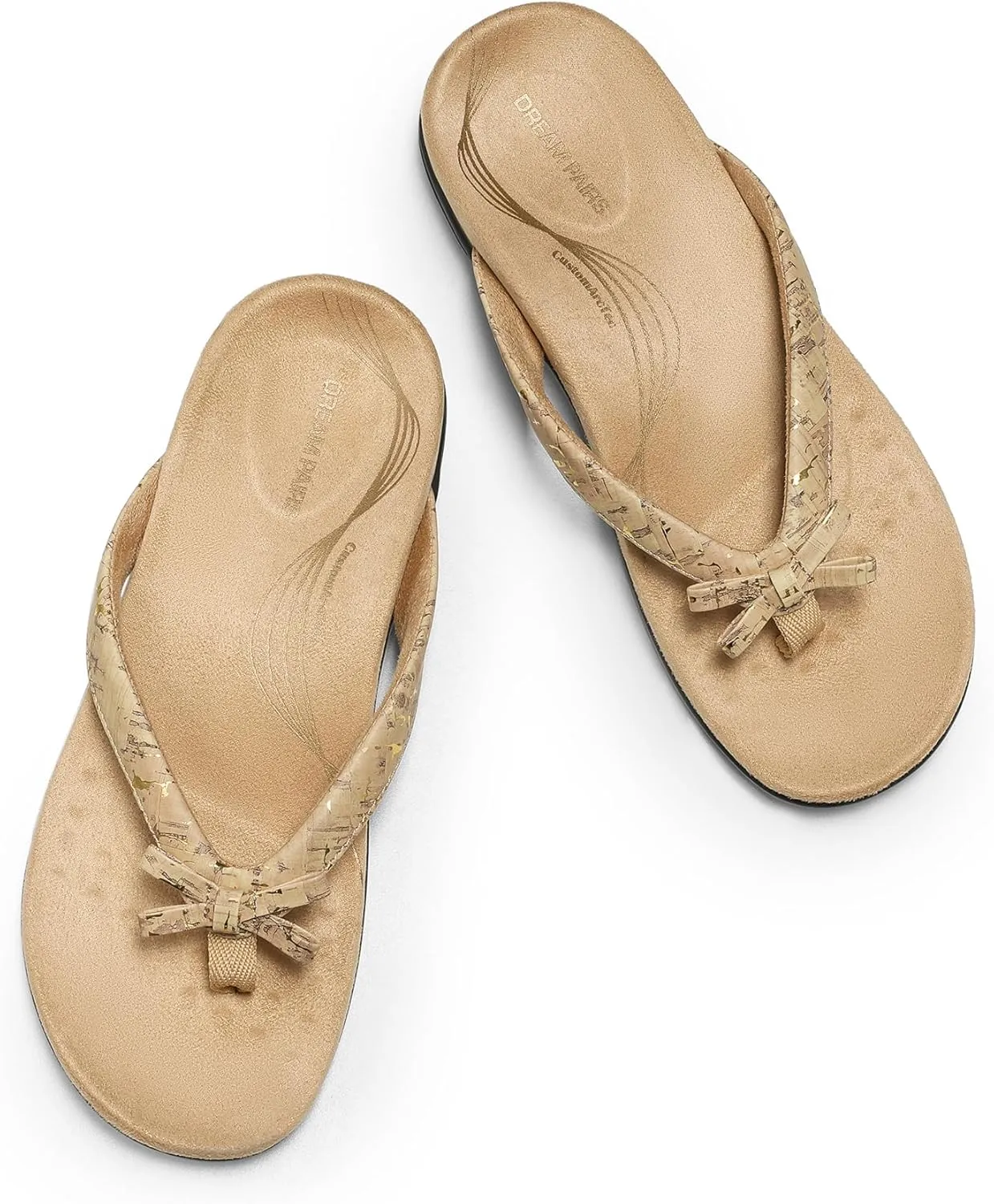DREAM PAIRS Women's Arch Support Flip Flops Comfortable Dressy Orthopedic Thong Sandals Slides with Bow for Walking Summer Vacation