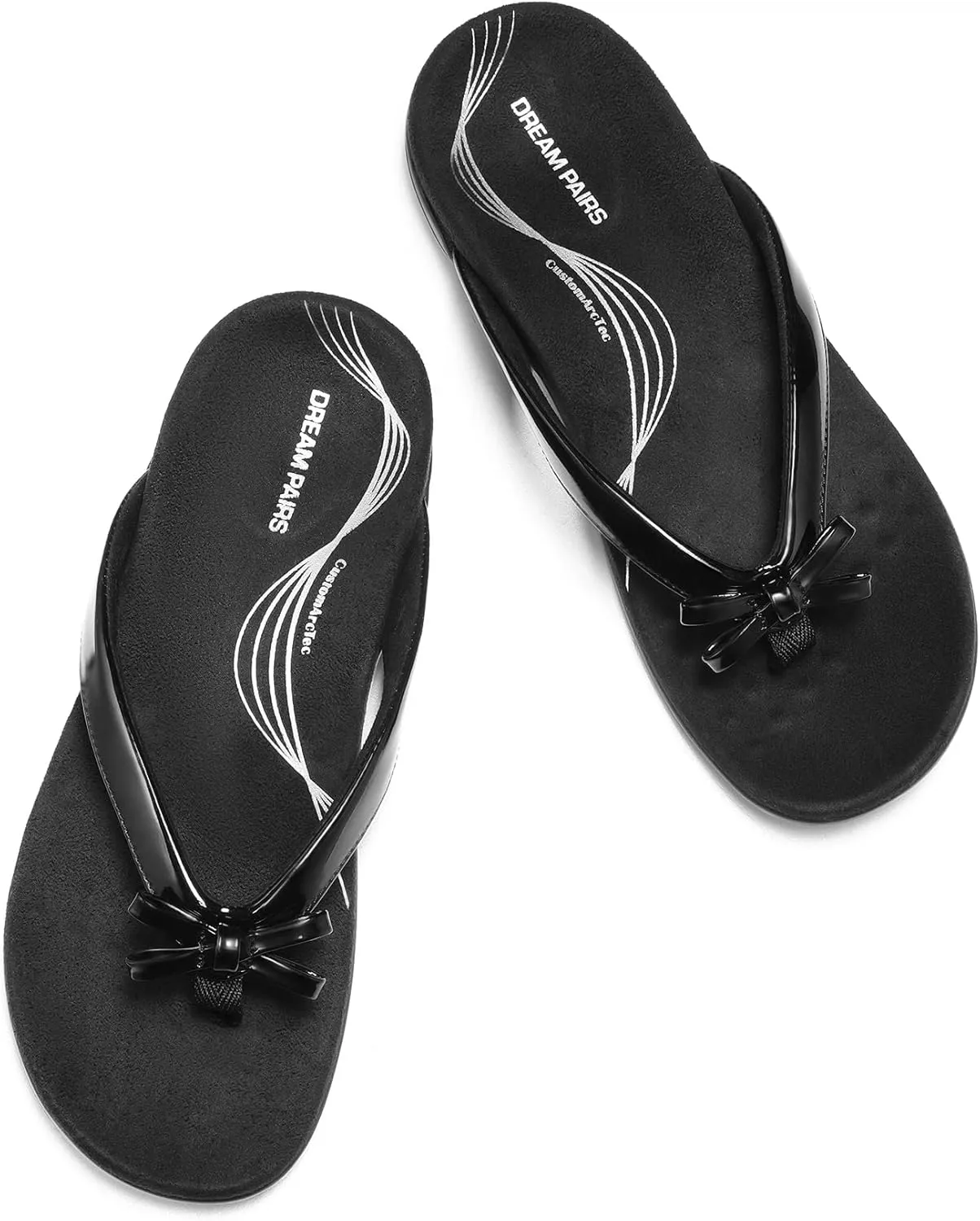 DREAM PAIRS Women's Arch Support Flip Flops Comfortable Dressy Orthopedic Thong Sandals Slides with Bow for Walking Summer Vacation