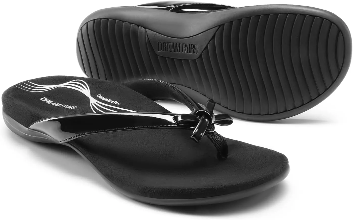 DREAM PAIRS Women's Arch Support Flip Flops Comfortable Dressy Orthopedic Thong Sandals Slides with Bow for Walking Summer Vacation
