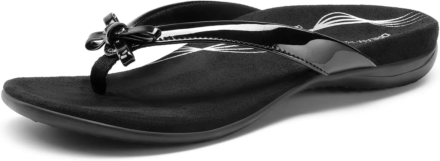 DREAM PAIRS Women's Arch Support Flip Flops Comfortable Dressy Orthopedic Thong Sandals Slides with Bow for Walking Summer Vacation