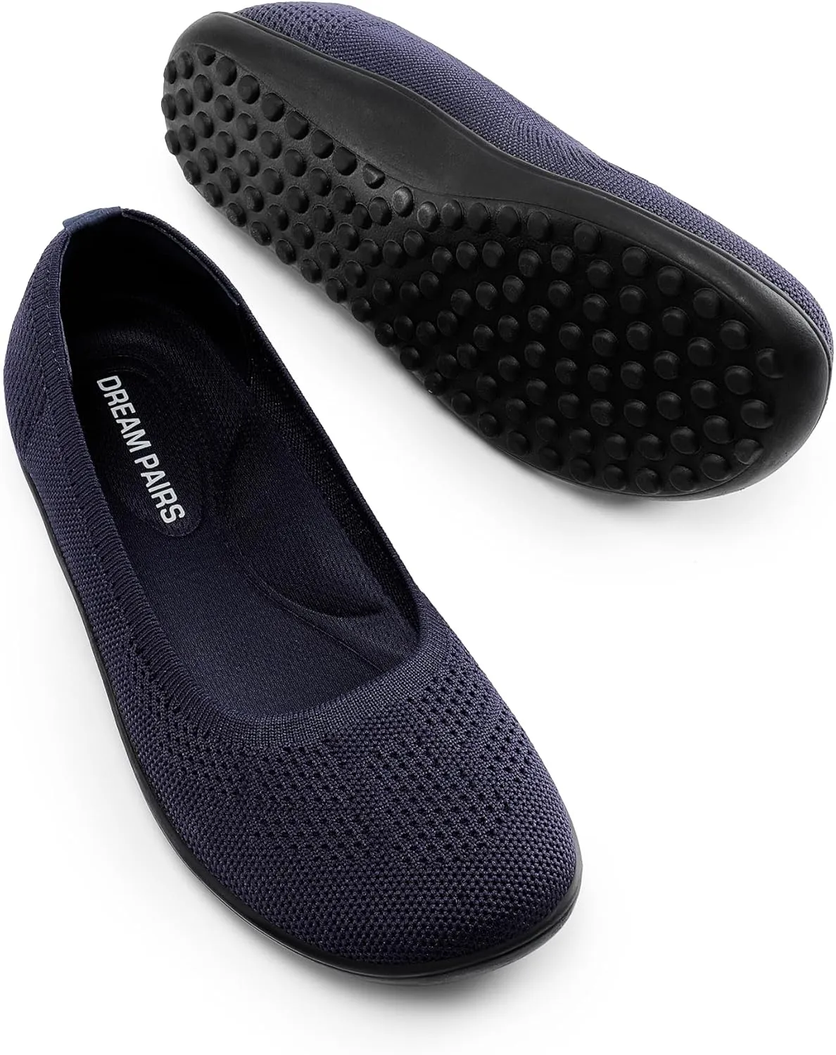 DREAM PAIRS Women's Ballet Flats, Wide Toe Box Knit Flats for Women with Arch Support, Comfortable Slip On Dressy Travel Work Business Office Shoes for Women