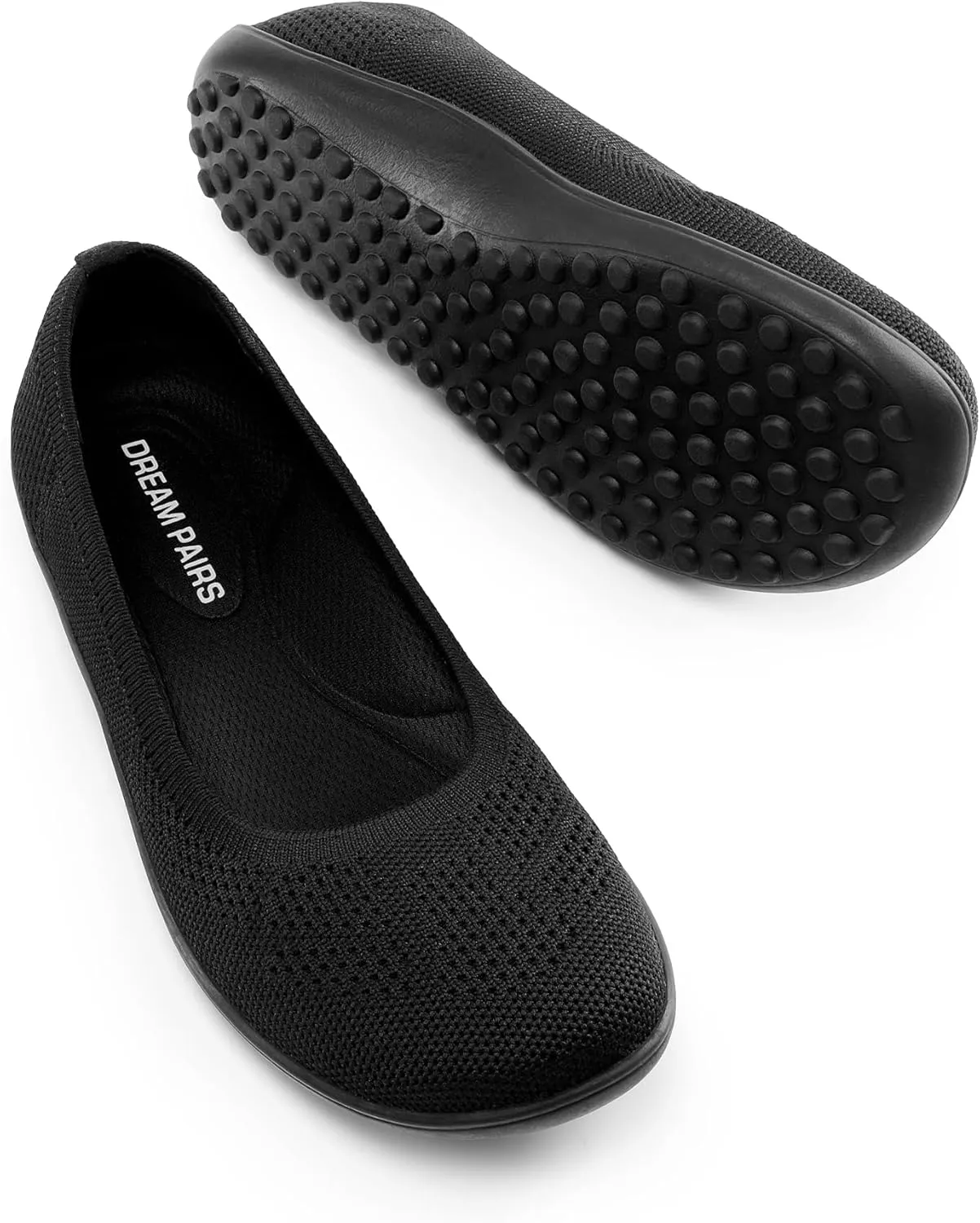 DREAM PAIRS Women's Ballet Flats, Wide Toe Box Knit Flats for Women with Arch Support, Comfortable Slip On Dressy Travel Work Business Office Shoes for Women