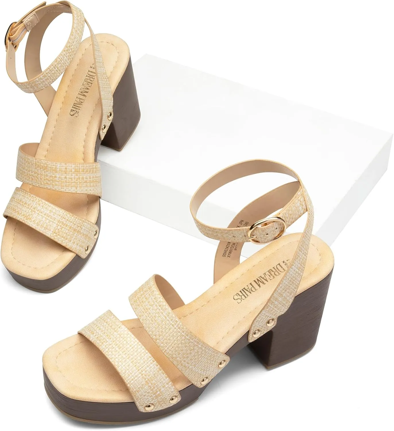 DREAM PAIRS Women's Chunky Platform Ankle Multi Strappy Heels Round Open Toe Summer Sandals