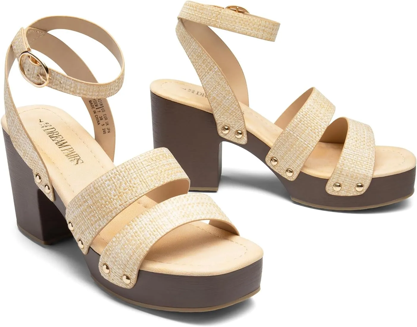 DREAM PAIRS Women's Chunky Platform Ankle Multi Strappy Heels Round Open Toe Summer Sandals