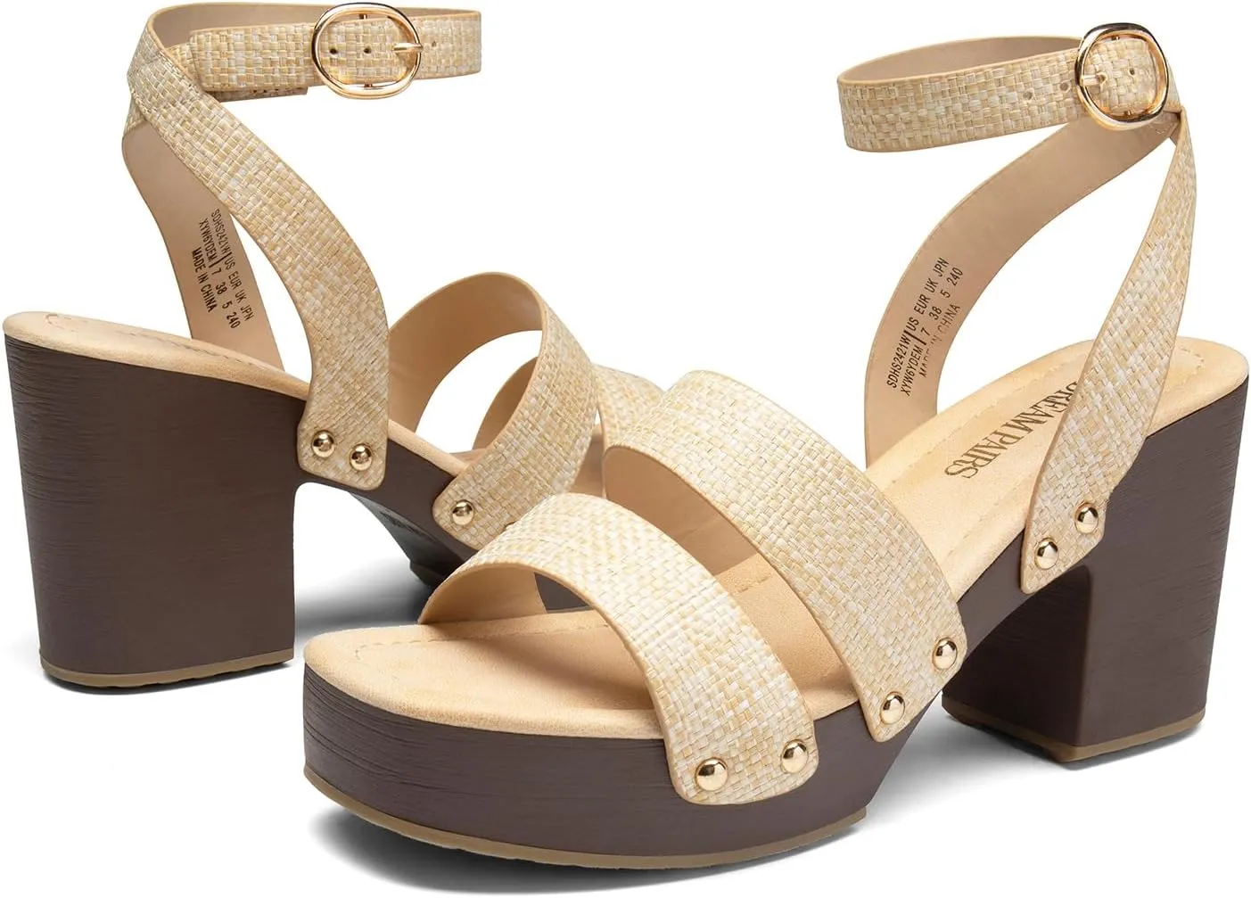 DREAM PAIRS Women's Chunky Platform Ankle Multi Strappy Heels Round Open Toe Summer Sandals