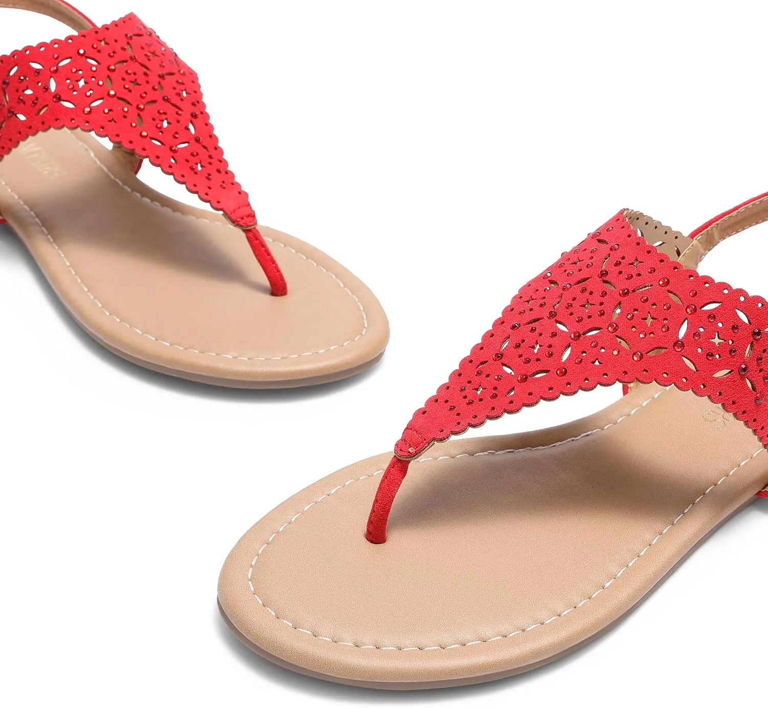 DREAM PAIRS Women's Rhinestone Casual Wear Cute Gladiator Flat Sandals Beach Dressy T-Strap Thong Sandals