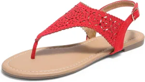 DREAM PAIRS Women's Rhinestone Casual Wear Cute Gladiator Flat Sandals Beach Dressy T-Strap Thong Sandals