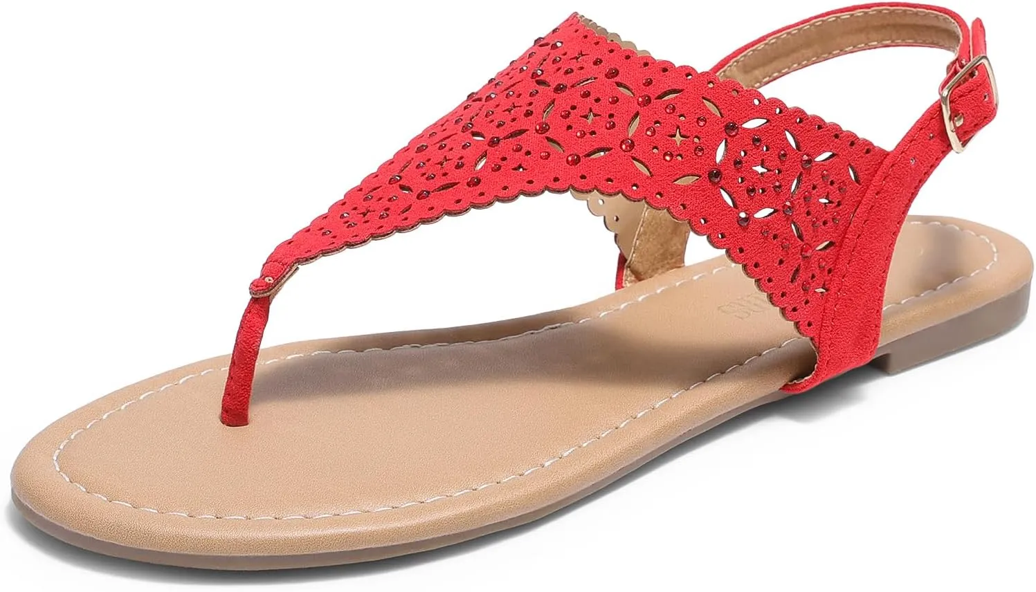 DREAM PAIRS Women's Rhinestone Casual Wear Cute Gladiator Flat Sandals Beach Dressy T-Strap Thong Sandals