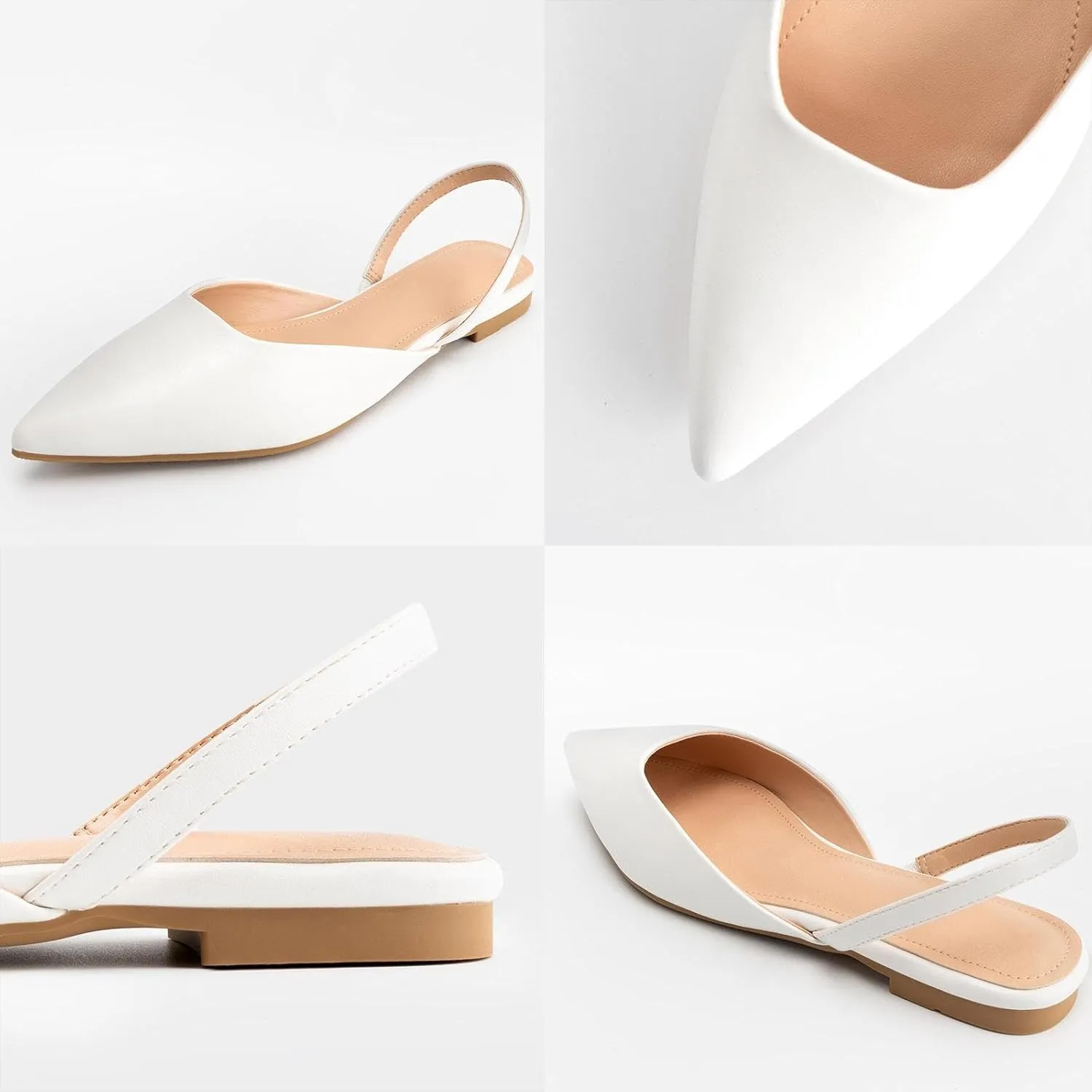 DREAMCIA Slingback Flats for Women, Pointed-Toe Ballet Flats with Buckle Strap for Elegant Women，Classic Low Heel Dress Shoes for Casual Work Office Party