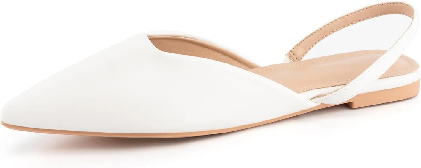 DREAMCIA Slingback Flats for Women, Pointed-Toe Ballet Flats with Buckle Strap for Elegant Women，Classic Low Heel Dress Shoes for Casual Work Office Party