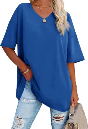 Ebifin Womens Oversized Tshirts V Neck Tee Shirts Half Sleeve Loose Fit T Shirt Cotton Tunic Tops 2024
