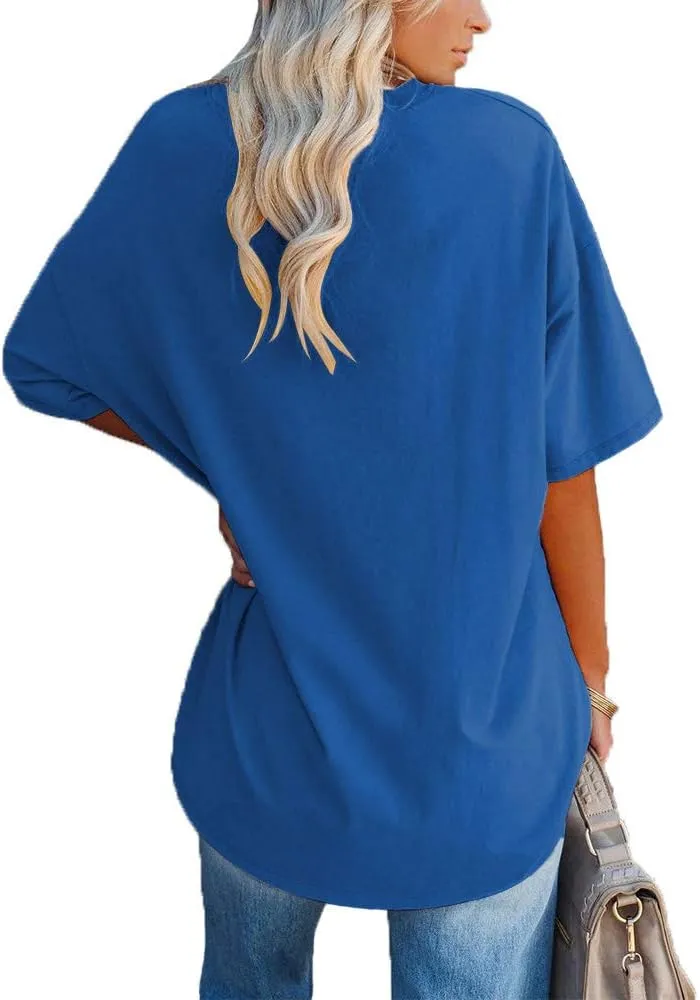 Ebifin Womens Oversized Tshirts V Neck Tee Shirts Half Sleeve Loose Fit T Shirt Cotton Tunic Tops 2024