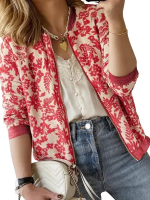 ECOWISH Women's Casual Floral Zip Up Bomber Jacket Coat Lightweight Short Camo No Lining Outwear Tops Windbreaker with Pocket