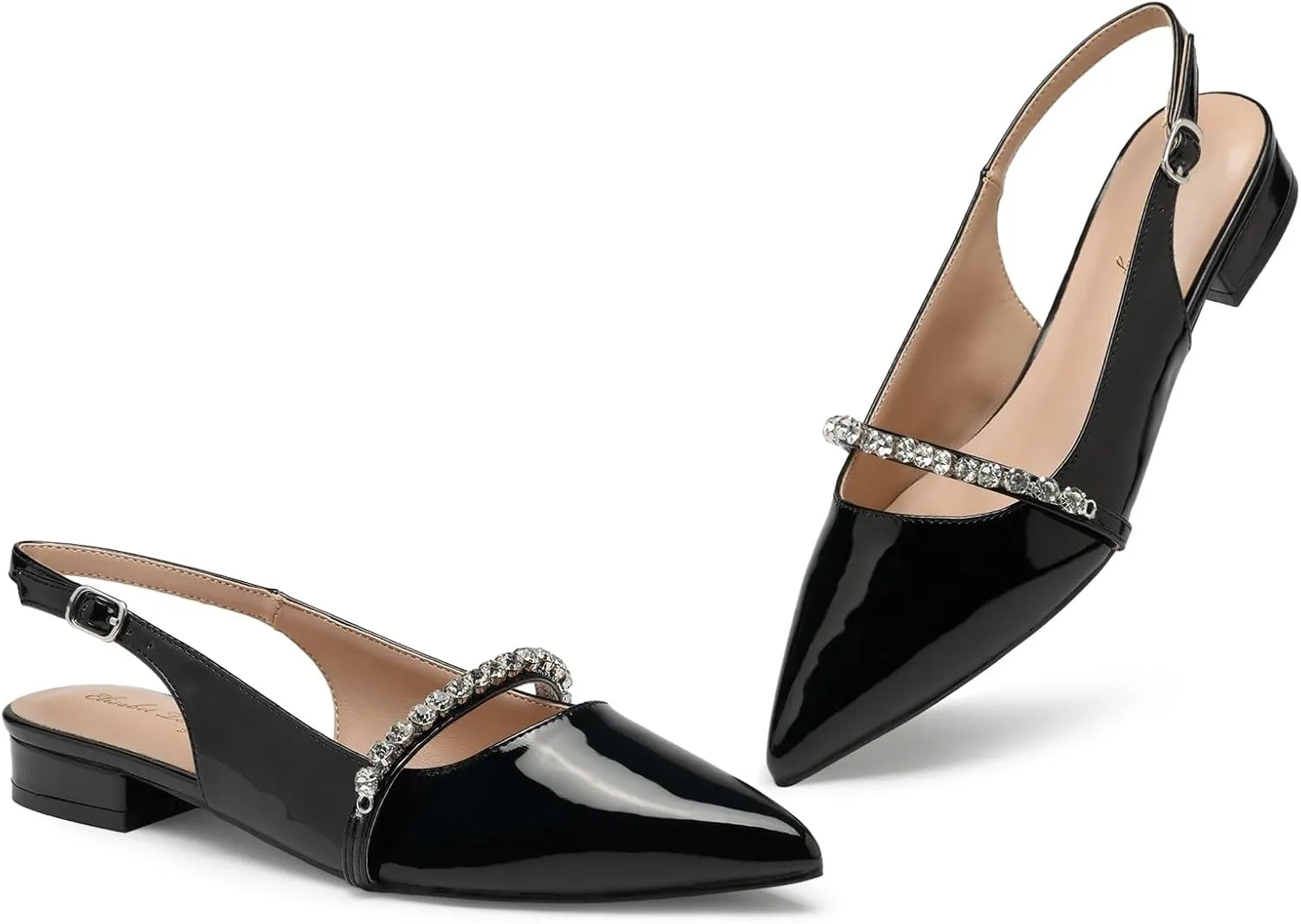 Elisabet Tang Women Slingback Flats with Rhinestone Pointed Toe Flats for Women Dressy Shoes