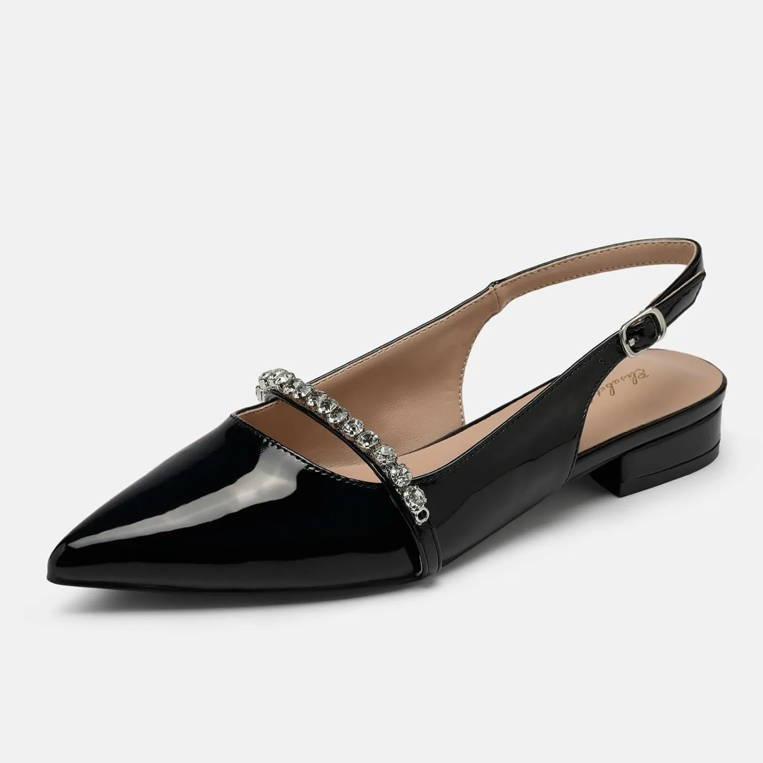 Elisabet Tang Women Slingback Flats with Rhinestone Pointed Toe Flats for Women Dressy Shoes