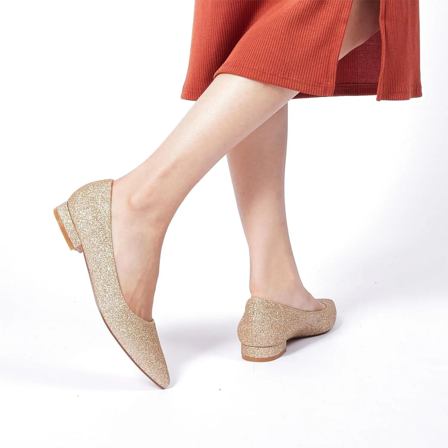 Elisabet Tang Women's Flats Shoes Pointed Toe Casual Chunky Flats Slip on Comfortable Dress Flats Shoes for Lady