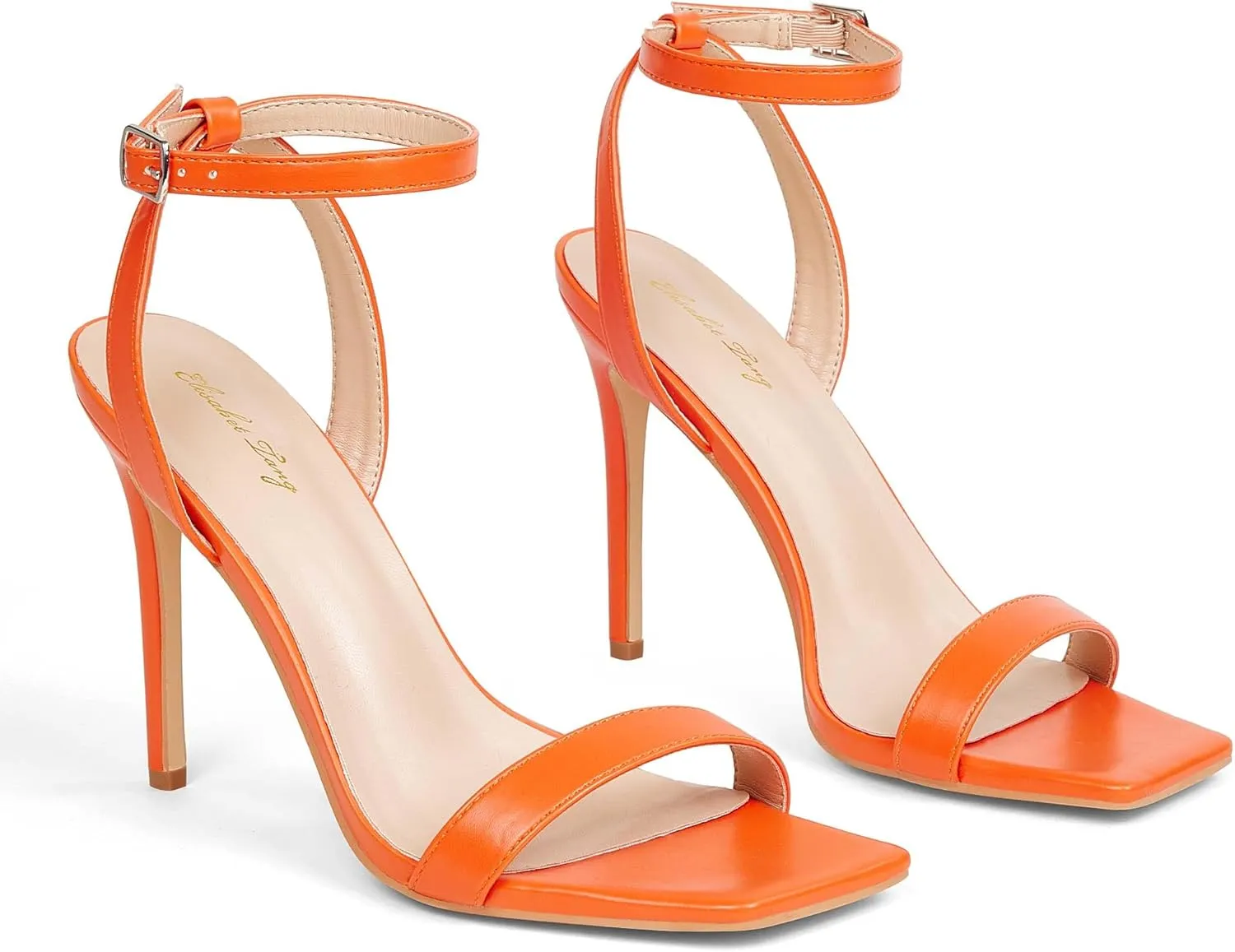 Elisabet Tang Women's Stiletto Heels Ankle Strap Open Square Toe Heeled Sandals Sexy Comfort Strappy Dress High Heel Shoes Lace Up Wedding Party Sandals Shoes