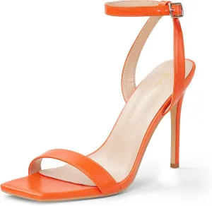 Elisabet Tang Women's Stiletto Heels Ankle Strap Open Square Toe Heeled Sandals Sexy Comfort Strappy Dress High Heel Shoes Lace Up Wedding Party Sandals Shoes