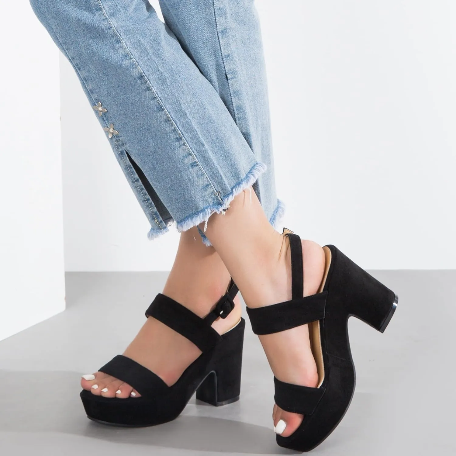 Enelauge Women's Platform Heels Sandals Block Chunky High Heeled Suede Wedges Sandal Open toe Ankle Strap Wedding Party Dress Pumps