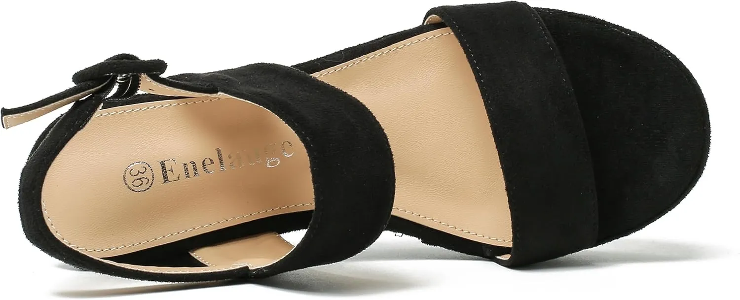 Enelauge Women's Platform Heels Sandals Block Chunky High Heeled Suede Wedges Sandal Open toe Ankle Strap Wedding Party Dress Pumps