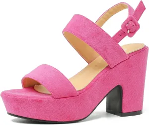 Enelauge Women's Platform Heels Sandals Block Chunky High Heeled Suede Wedges Sandal Open toe Ankle Strap Wedding Party Dress Pumps