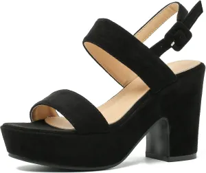 Enelauge Women's Platform Heels Sandals Block Chunky High Heeled Suede Wedges Sandal Open toe Ankle Strap Wedding Party Dress Pumps