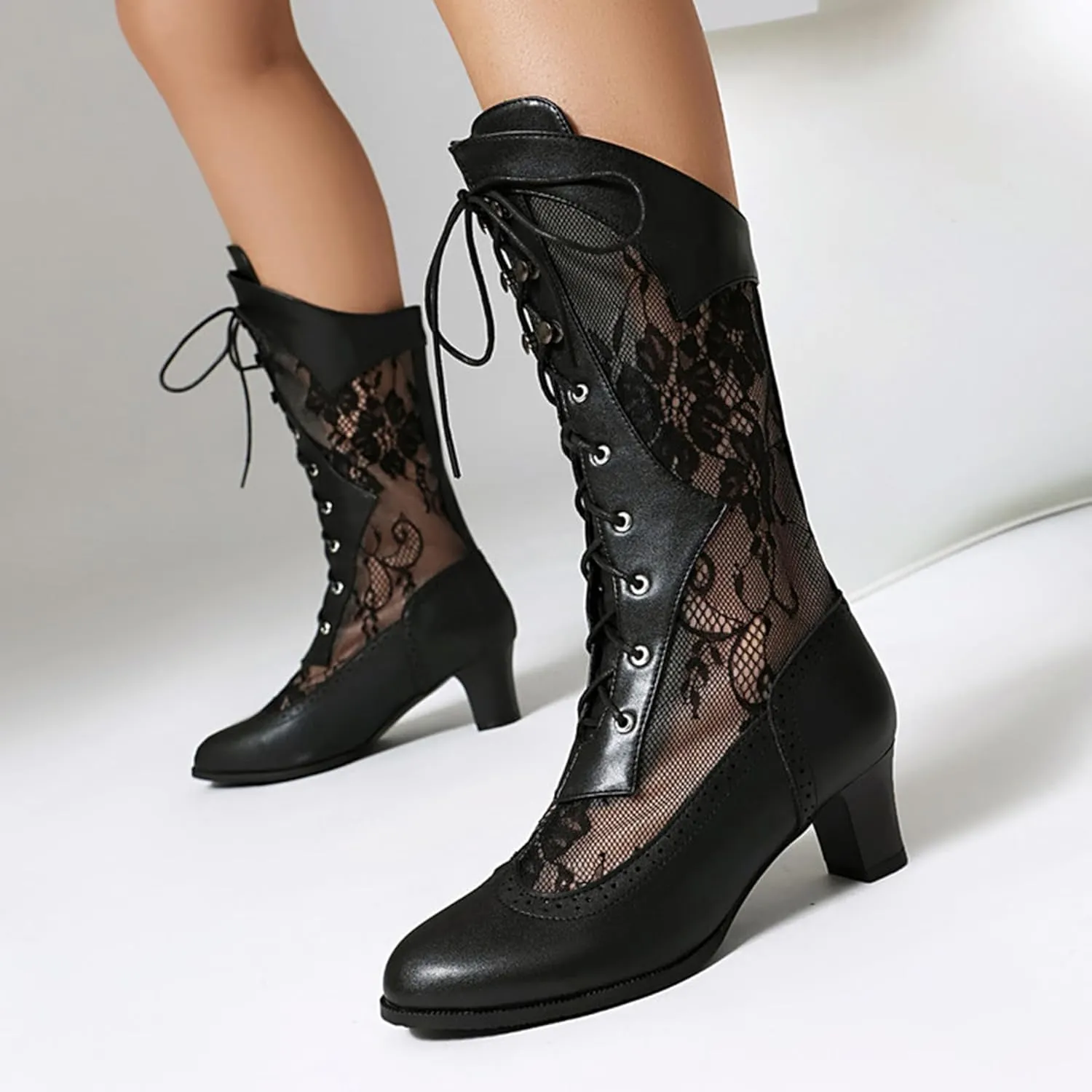 ErikenUrben Women Vintage Victorian Boots Lace Brides Wedding Boots Zip