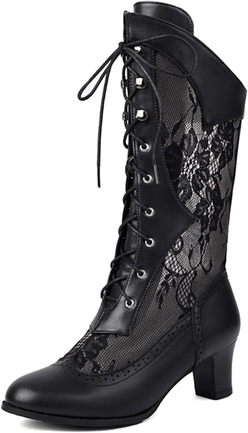 ErikenUrben Women Vintage Victorian Boots Lace Brides Wedding Boots Zip