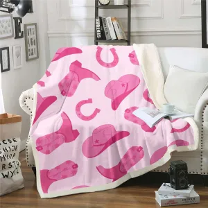 Erosebridal Cowgirl Throw Blanket Cute Kawaii Pink Cowgirl Throw 50"X60" Fleece Blanket Gifts For Girls Women Cowboy Hat Boots Horseshoe Lightweight Sherpa Fuzzy Blankets Wild West Decor For Bed Couch