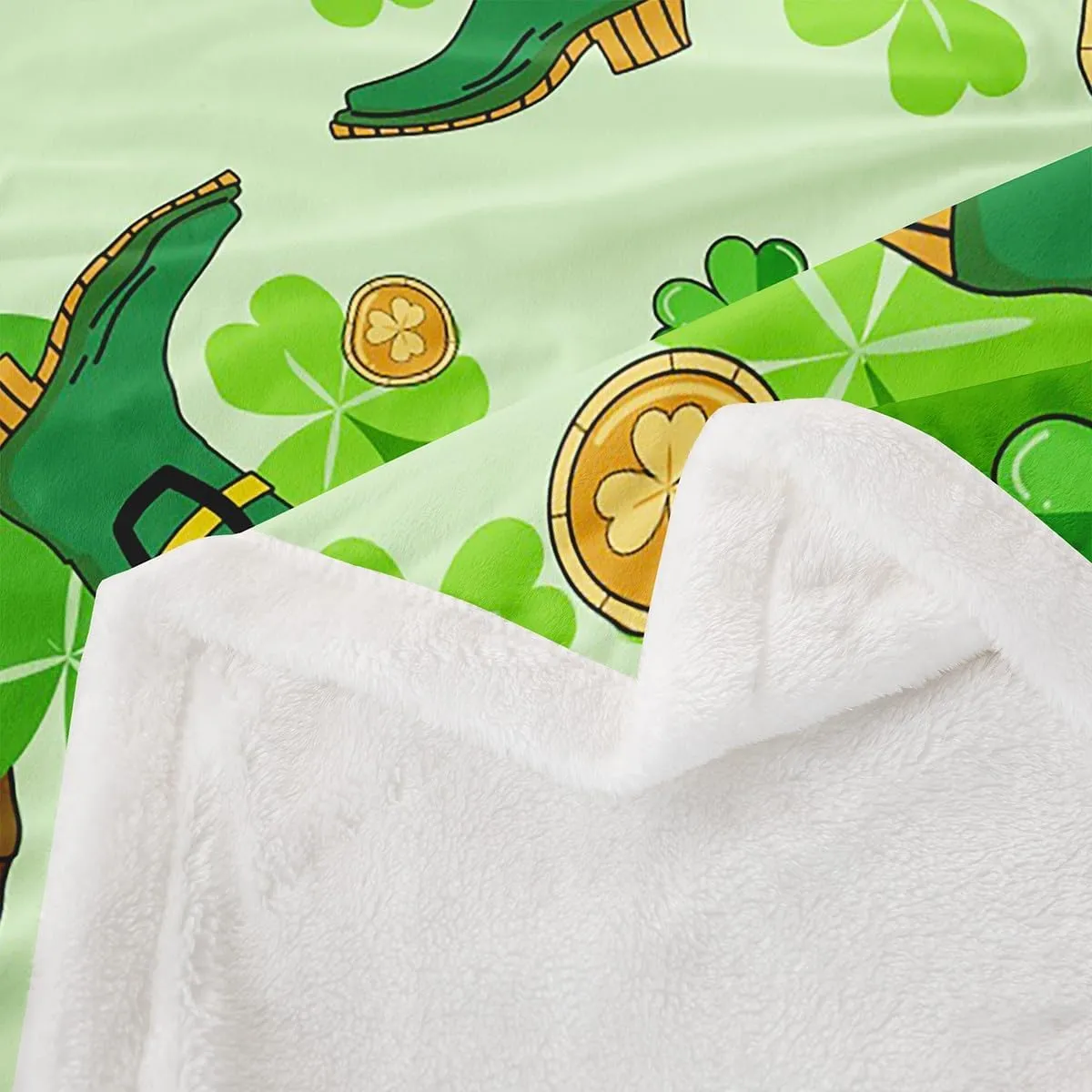 Erosebridal Happy St. Patrick's Day Sherpa Blankets Queen 90"X90" Lucky Four Leaf Clover Design Fleece Blankets for Kids Boys Girls Bed,Green Boots Throw Blanket Nature Botanical Fuzzy Blanket