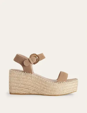 Espadrilles mit Keilabsatz-Eichelbraun, Veloursleder