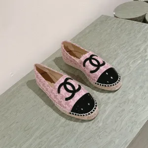 espadrilles pink tweed black patent calfskin