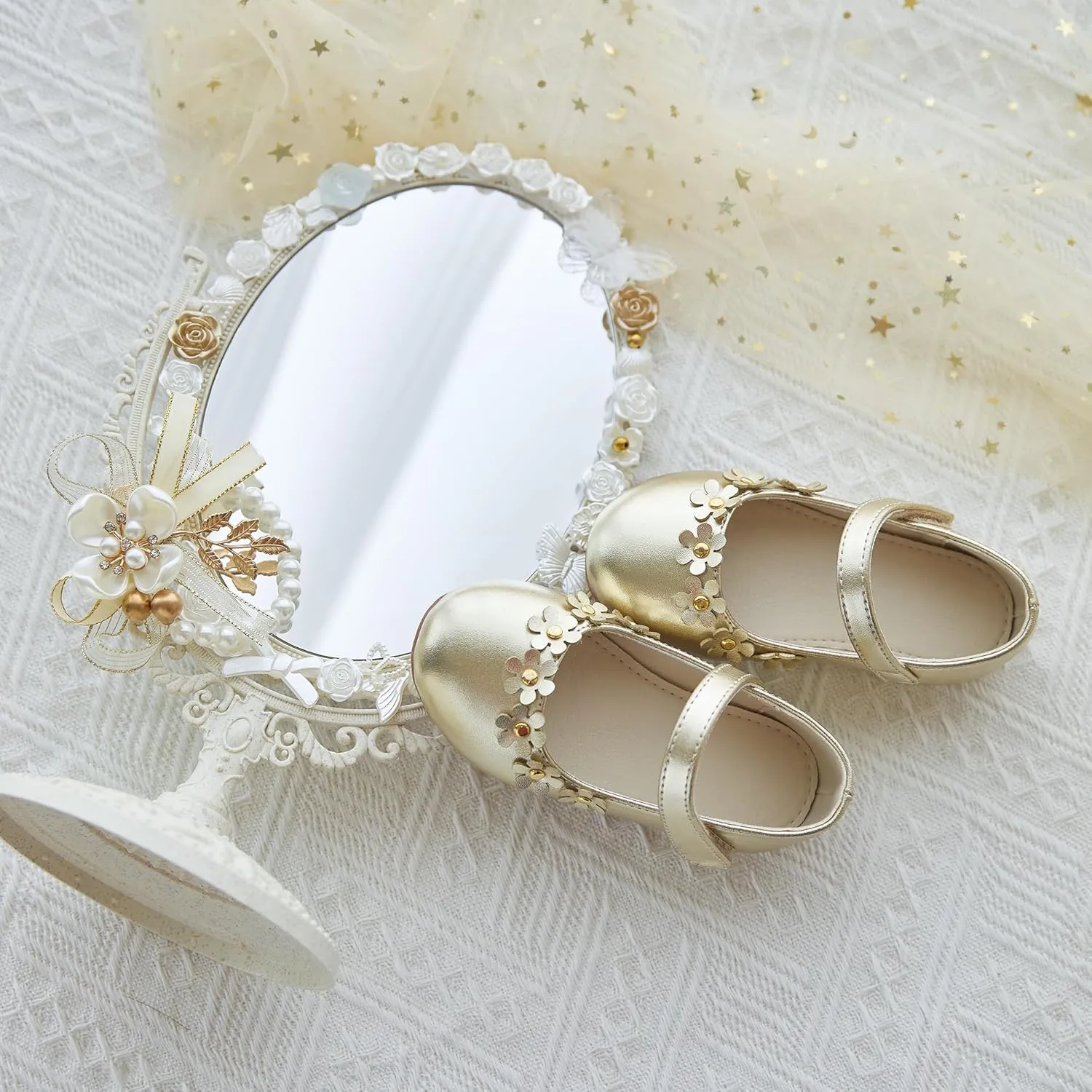 ESTINE Toddler/Little Kid Girls Dress Mary Jane Flats Flowers Fashion Princess Ballet Shoes