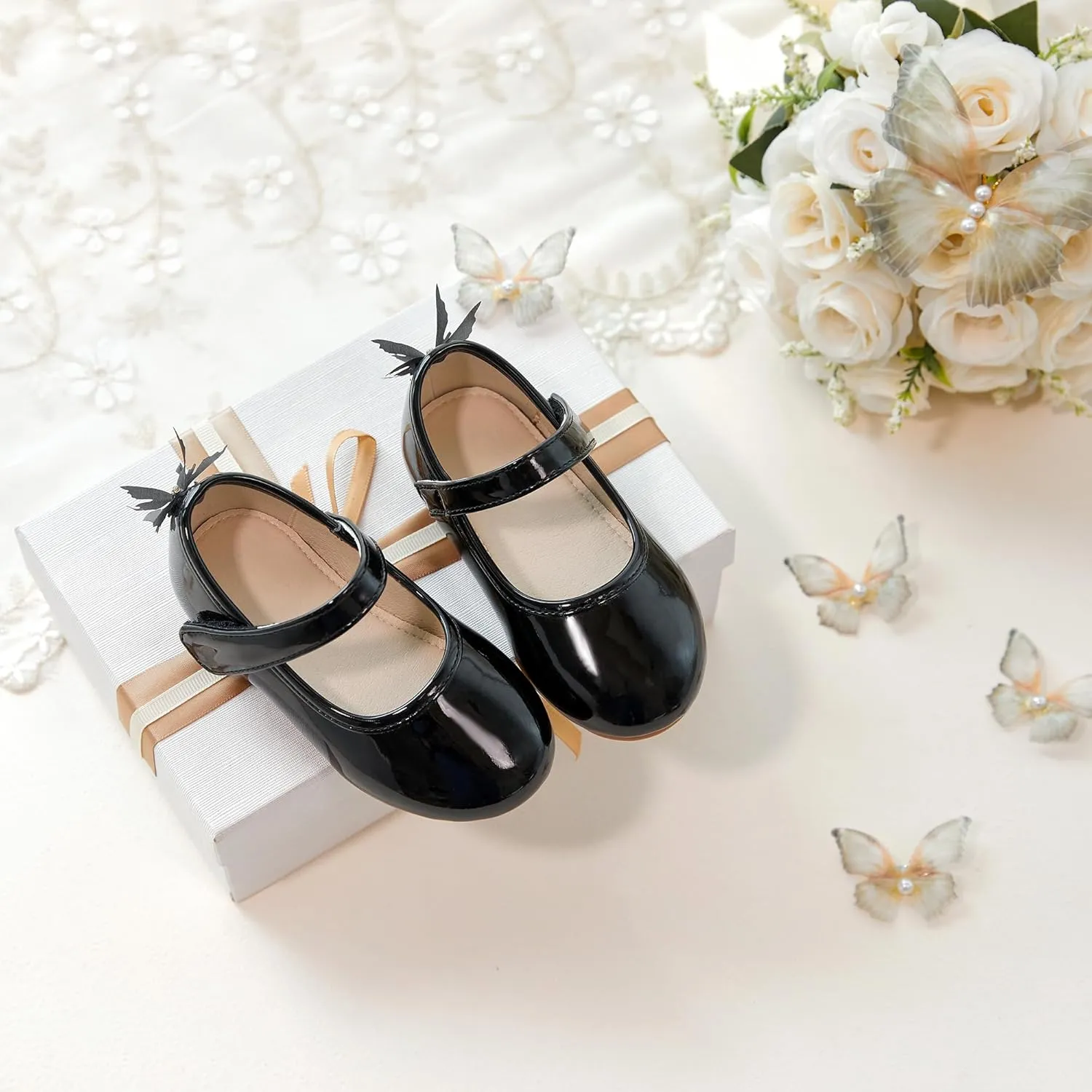 ESTINE Toddler/Little Kid Girls Dress Mary Jane Flats Flowers Fashion Princess Ballet Shoes