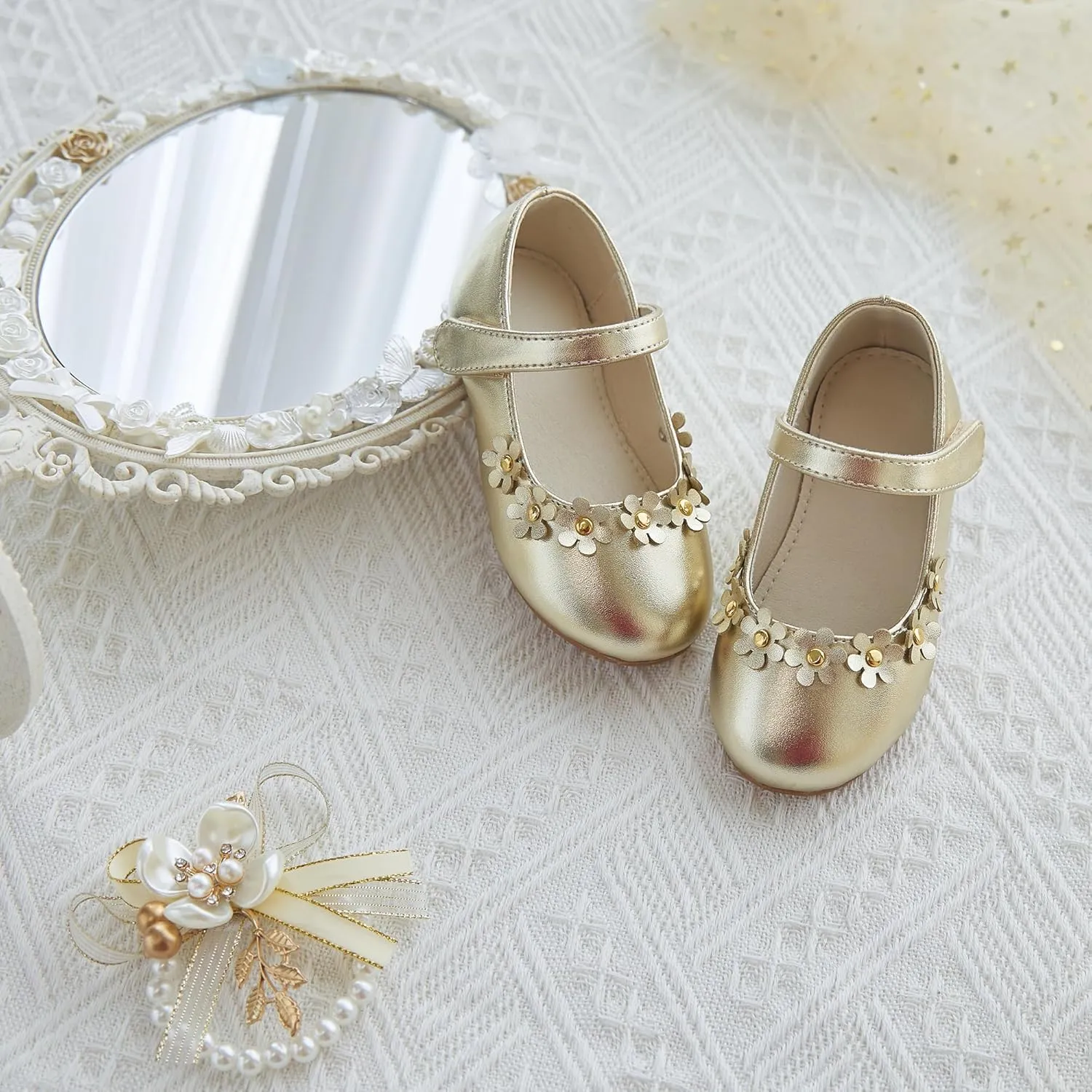 ESTINE Toddler/Little Kid Girls Dress Mary Jane Flats Flowers Fashion Princess Ballet Shoes