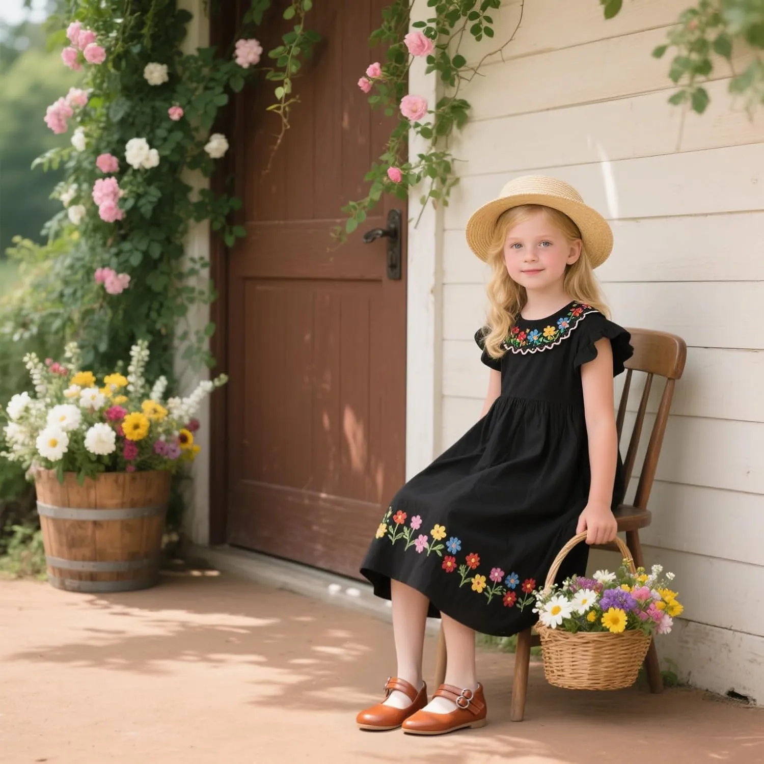 ESTINE Toddler/Little Kid Girls Dress Mary Jane Flats Flowers Fashion Princess Ballet Shoes