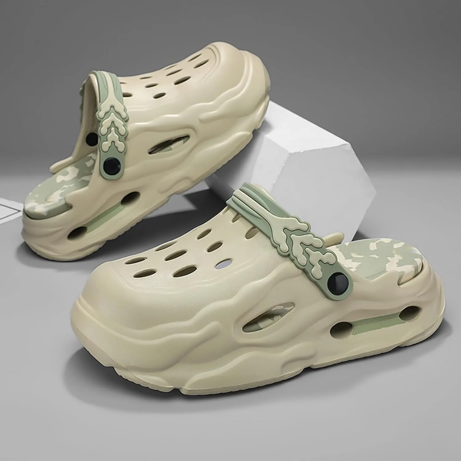 Fashion comfortable platform clogs for men, 4CM height - increasing, cloud slides, casual slippers, beach shoes, cool sandals