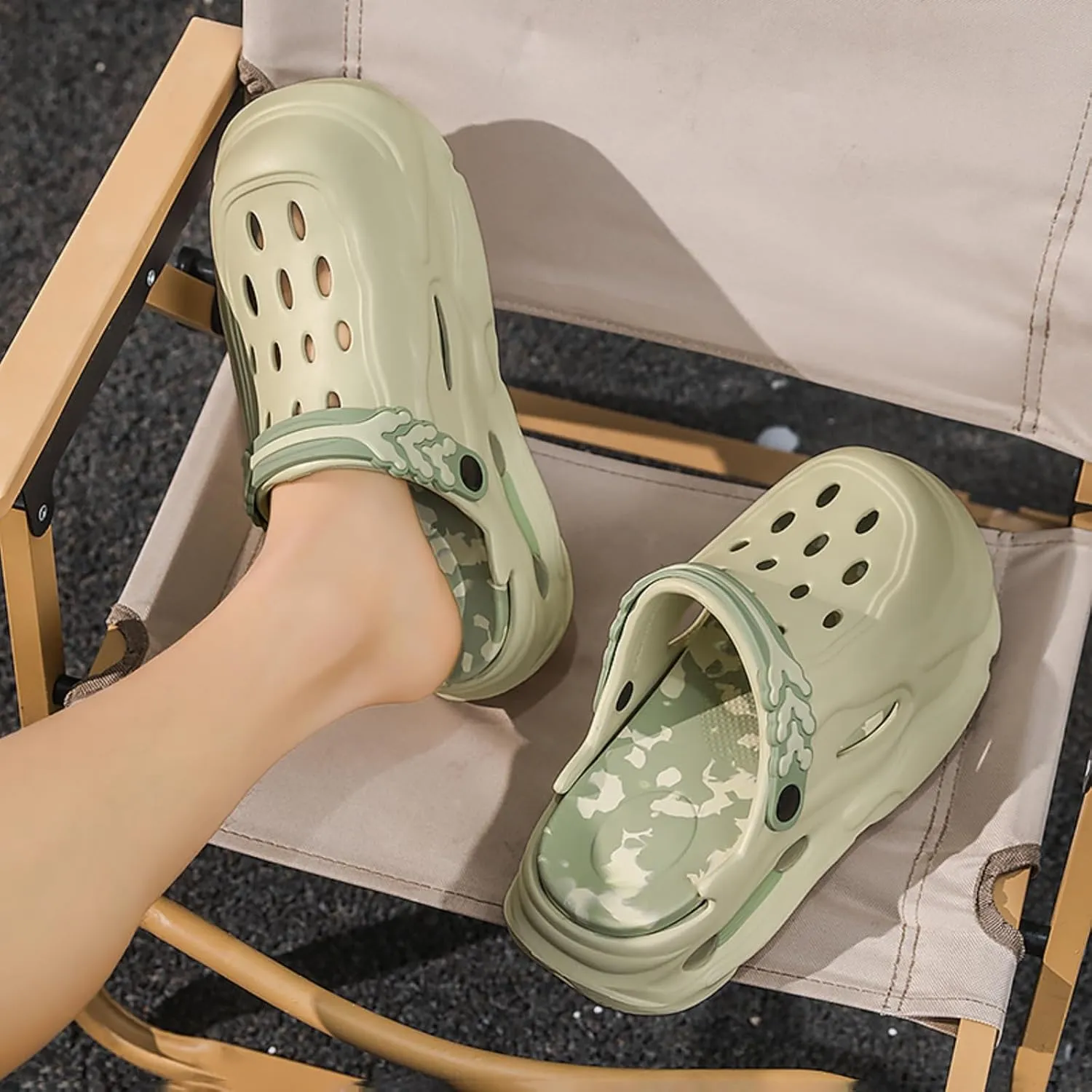 Fashion comfortable platform clogs for men, 4CM height - increasing, cloud slides, casual slippers, beach shoes, cool sandals