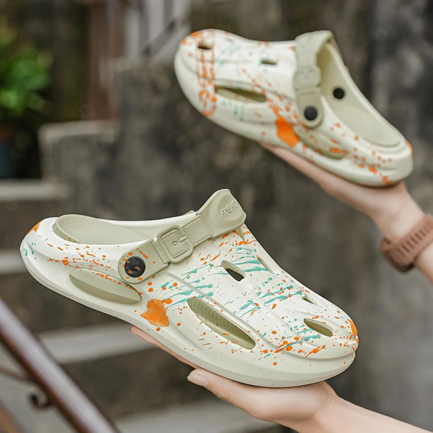 Fashion comfortable platform clogs for men with splash - ink style, made of EVA material,cloud slides, casual slippers, beach shoes, cool sandals