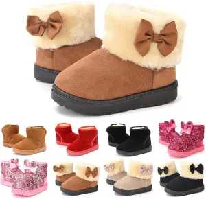 Fashion Winter Bowknot Platform Boots Kids Ankle Boots Toddler Kids Wool Lined Slippers Girls Boys Outdoor Warm Indoor Home Anti Slip Trendy Mini Boots