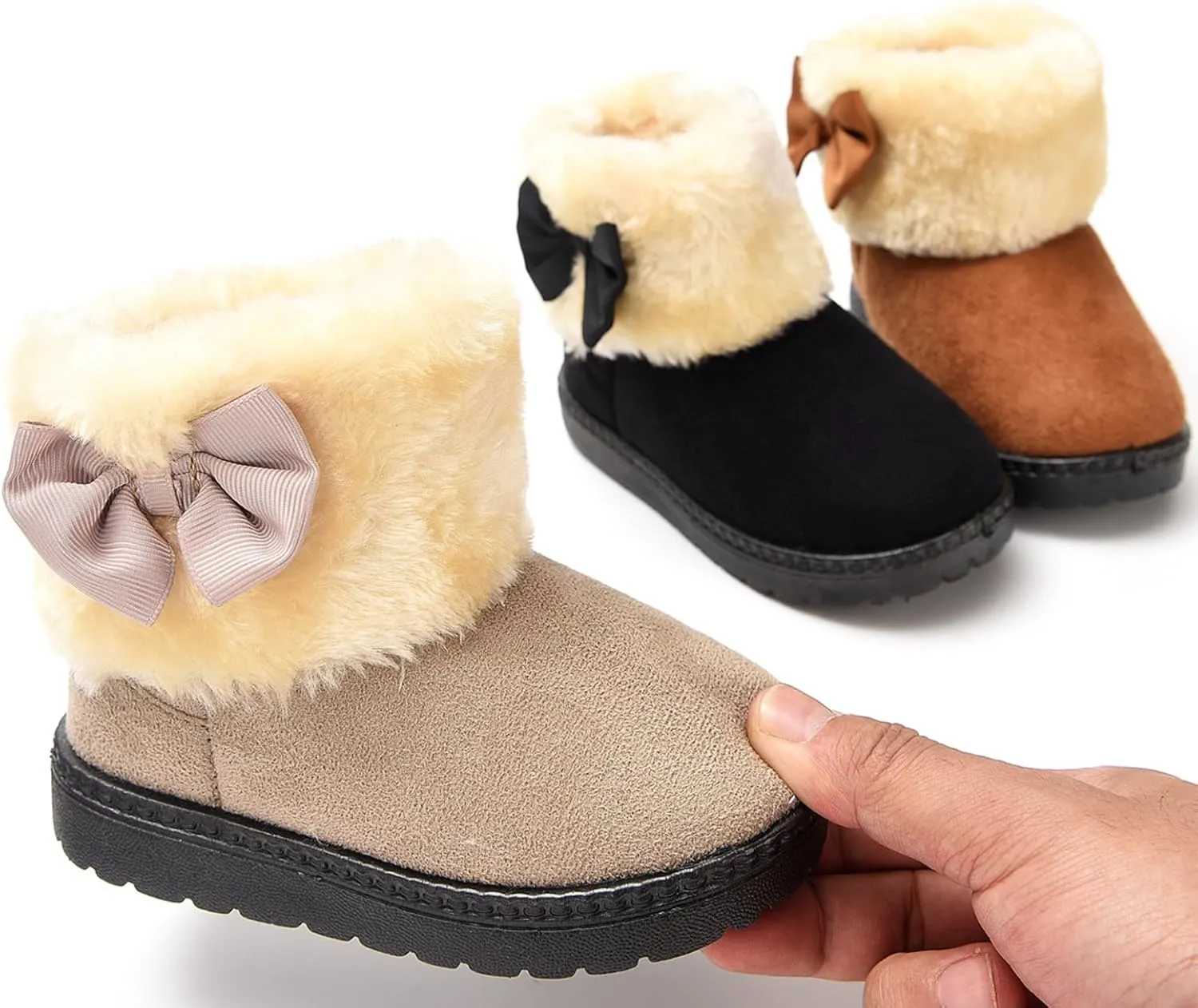 Fashion Winter Bowknot Platform Boots Kids Ankle Boots Toddler Kids Wool Lined Slippers Girls Boys Outdoor Warm Indoor Home Anti Slip Trendy Mini Boots