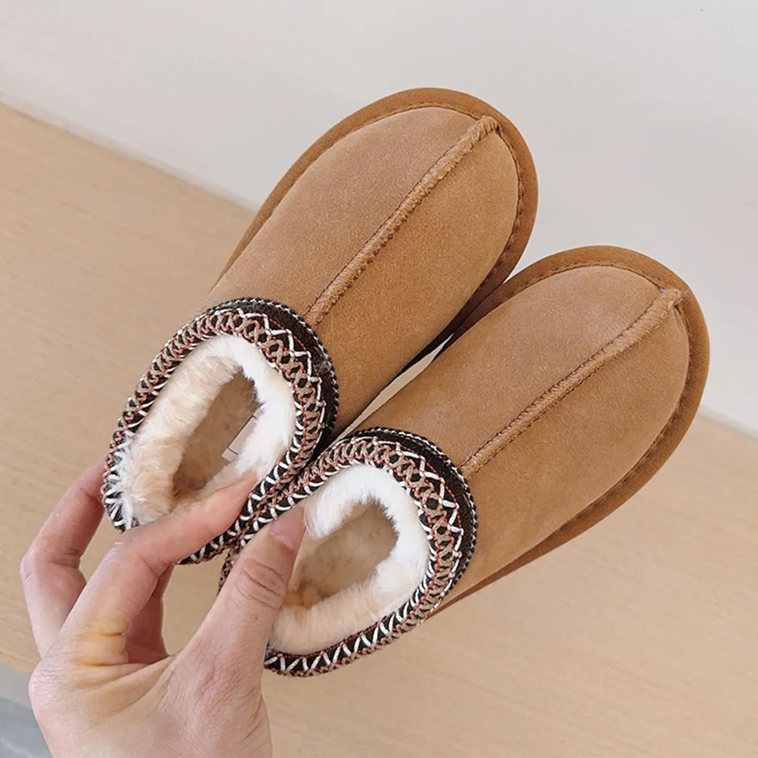 Fashion Winter Plush Platform Boots Little Kids Ankle Boots Toddler Kids Wool Lined Slippers Girls Boys Outdoor Warm Indoor Home Anti-slip Trendy Mini Boots
