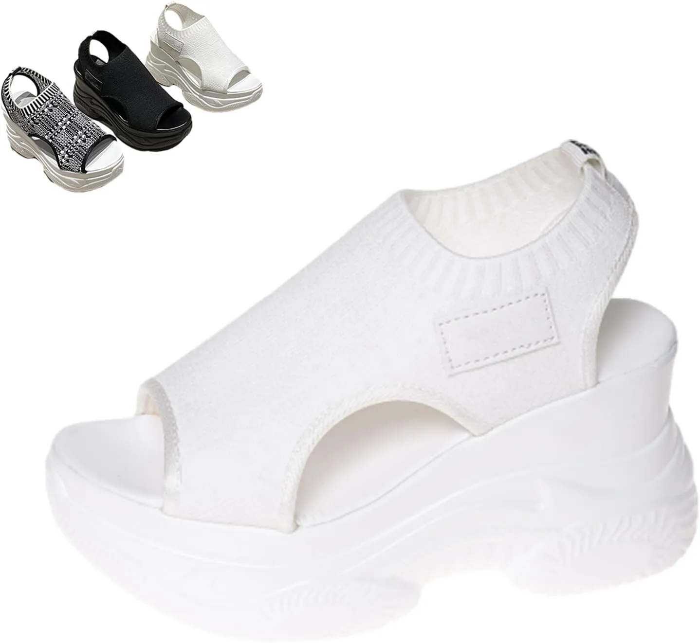 Fashionable Solid Color Platform Sandals, Women's Breathable Non-slip Casual Shoes, Platform Elastic Soft High Heels Walking Slippers