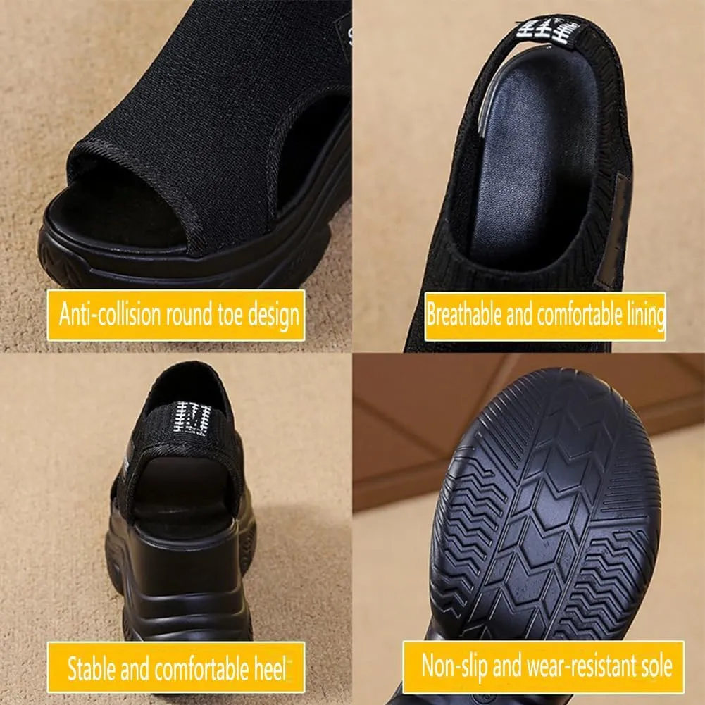 Fashionable Solid Color Platform Sandals, Women's Breathable Non-slip Casual Shoes, Platform Elastic Soft High Heels Walking Slippers