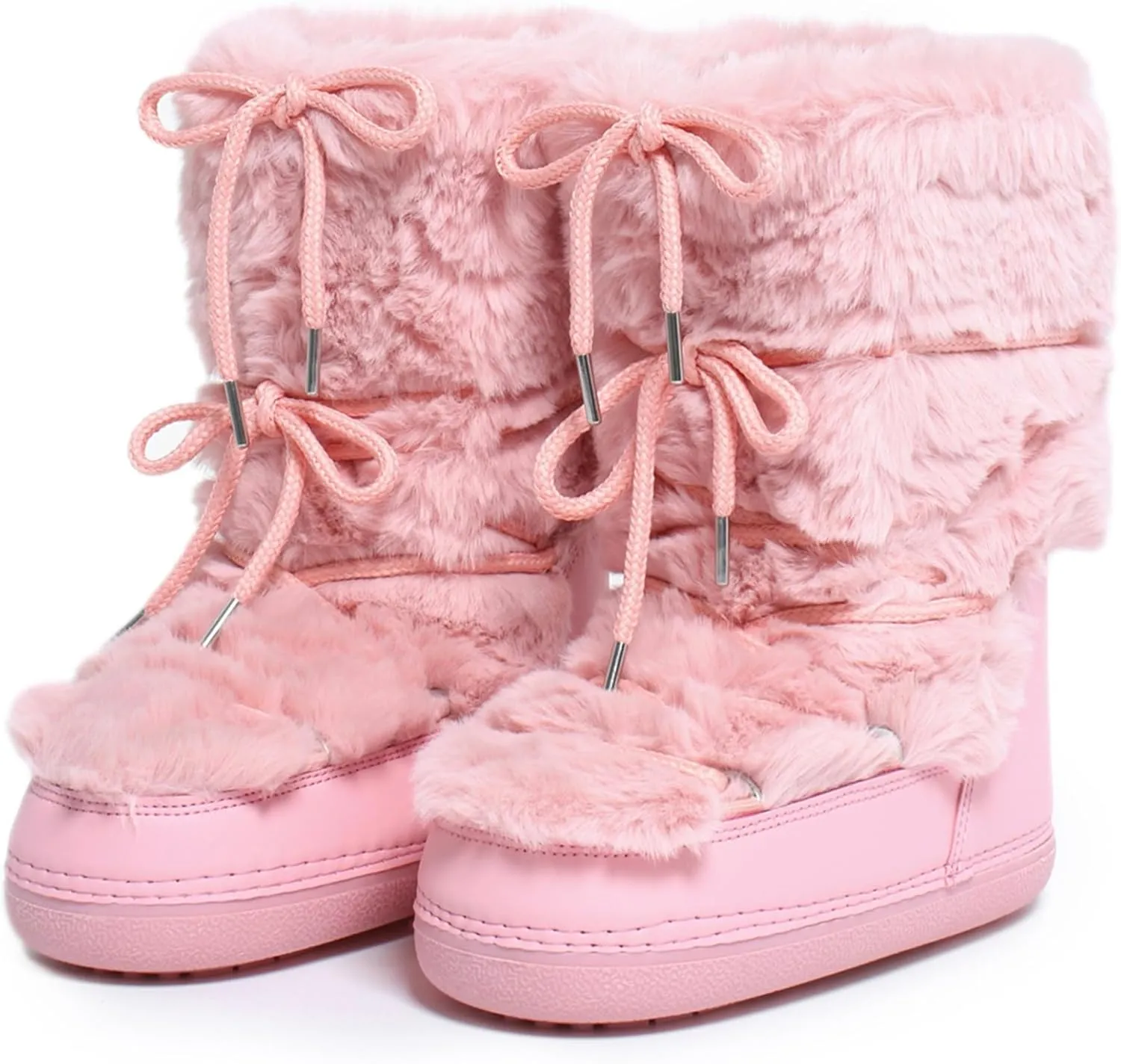 Faux Fur Boots for Women - Fuzzy Fluffy Furry Water Resistant Snow Boots for Women - Anti-Slip with Cotton Sponge Lined and TPR Rubber Sole Black White Fur Boots