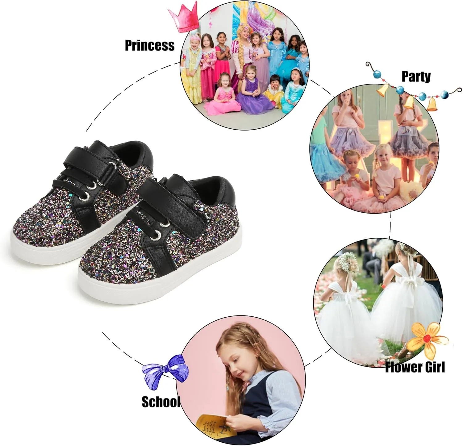 Felix & Flora Toddler/Little Kid Girls Running Shoes Sports Sneakers Princess Casual Glitter Shoes.