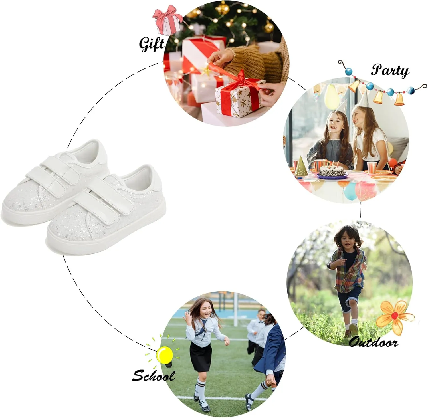 Felix & Flora Toddler/Little Kid Girls Running Shoes Sports Sneakers Princess Casual Glitter Shoes.