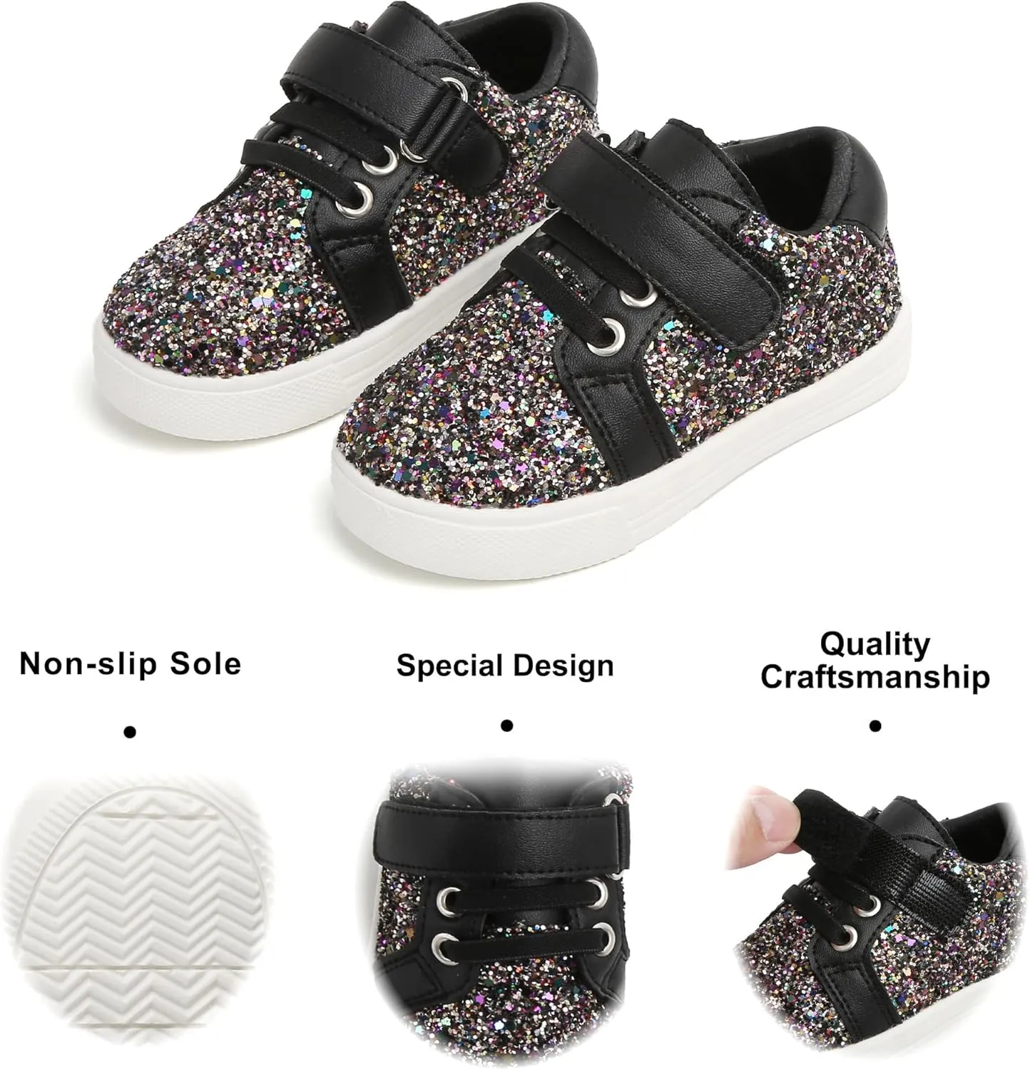 Felix & Flora Toddler/Little Kid Girls Running Shoes Sports Sneakers Princess Casual Glitter Shoes.