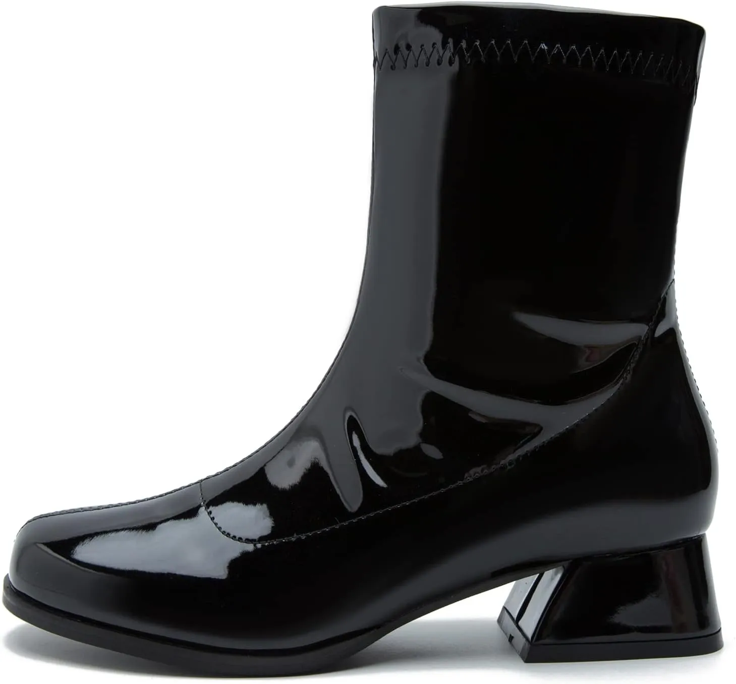 fereshte Gogo Boots For Women's Mid Calf Chunky Block Heel Zipper